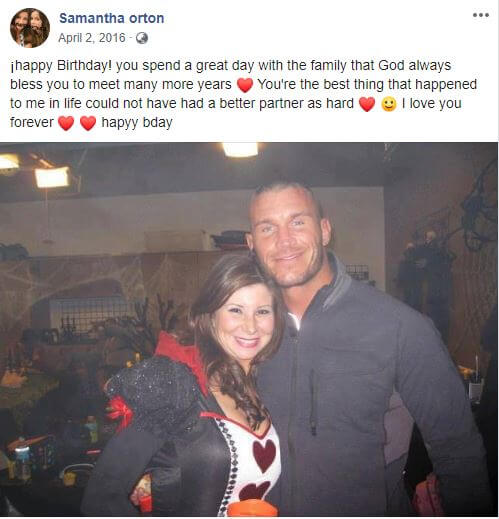 Alanna Marie Orton's mother Samantha Speno, wishing Randy Orton on his birthday.